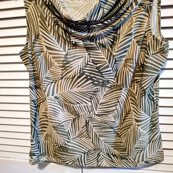 Chaps Classics Sleeveless Cowl Neck Blouse With Tropical Leaf Print L Polyester/ - Picture 2 of 8
